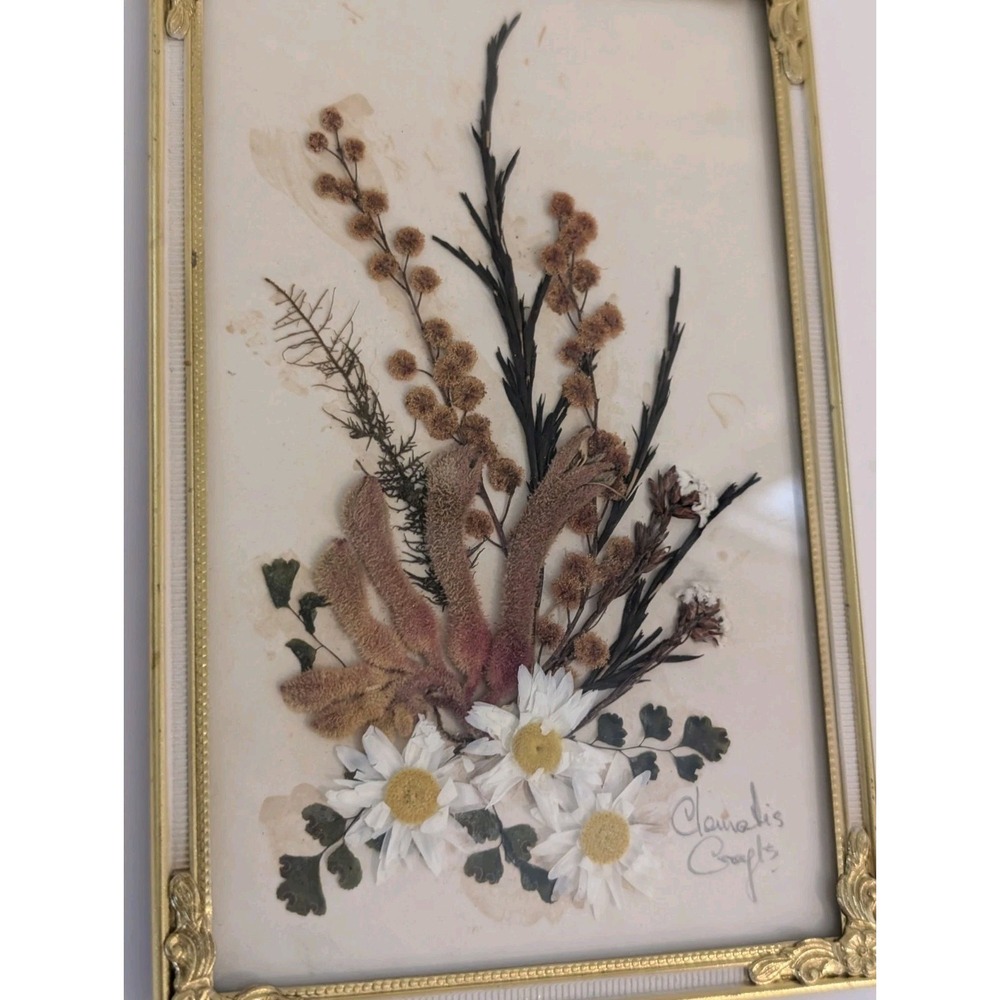 Vtg Framed Floral Dried Flower Picture Art Wall Hanging Signed Stella Turner - Picture 11 of 16
